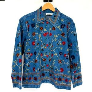 Units Denim Jacket Medium‎ Floral Embroidered Cotton Western Folksy Vintage
